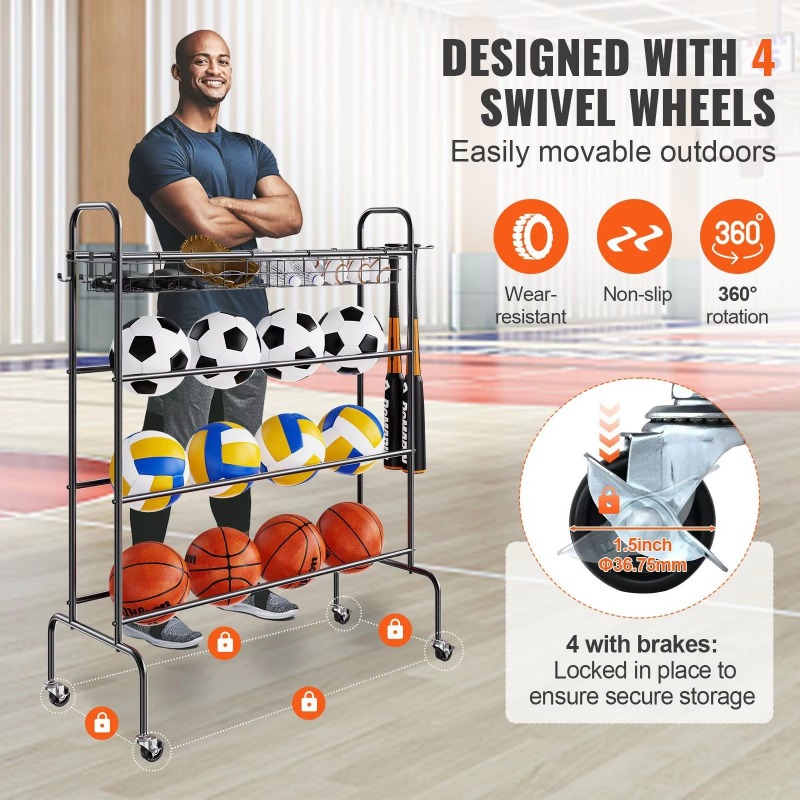 4 katmanlı tekerlekli basketbo - Sports Equipment Garage Storage incelemesi ve fiyatı