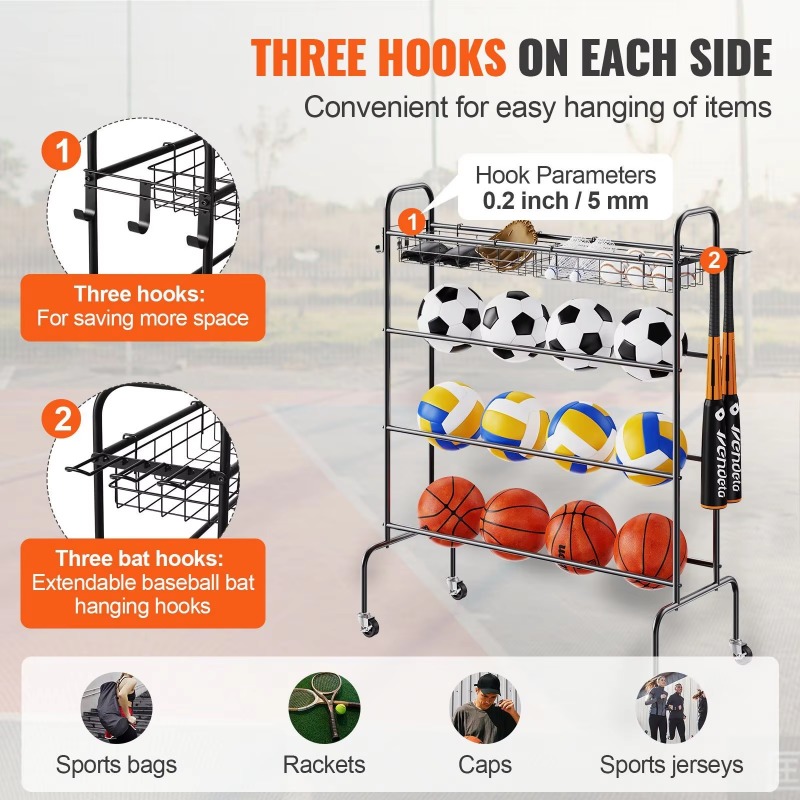 4 katmanlı tekerlekli basketbo - Sports Equipment Garage Storage incelemesi ve fiyatı